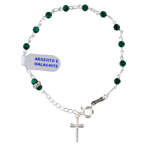 Pulseira terço em prata 925 e contas de malaquita 4 mm 1