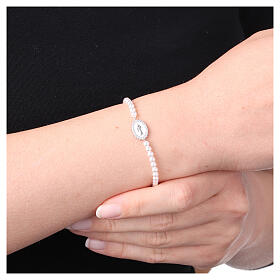 Armband AMEN, Perlen 3 mm, 925er Silber, Gottesmutter von der Wunderbaren Medaille, weiße Zirkonia