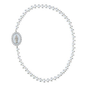 Bracciale perle 3 mm Amen argento 925 Madonna Miracolosa bianco zirconi