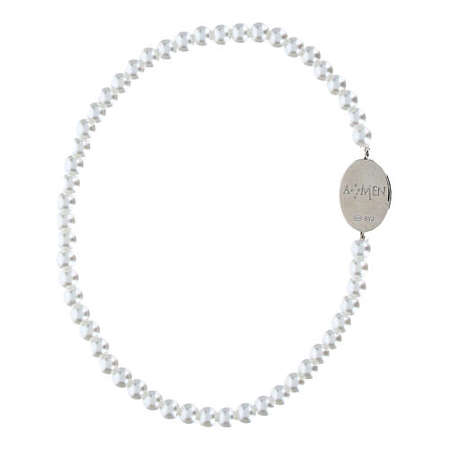 Bracciale perle 3 mm Amen argento 925 Madonna Miracolosa bianco zirconi 3