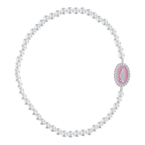 Armband AMEN, Perlen 3 mm, 925er Silber, Wunderbare Medaille, rosa Zirkonia 1