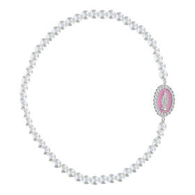 Bracciale perle 3 mm Amen argento 925 Madonna Miracolosa rosa zirconi