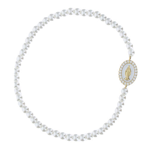 Armband AMEN, Perlen 3 mm, 925er Silber, vergoldet, Wunderbare Medaille, weiße Zirkonia 1