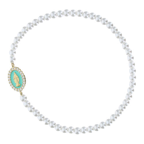 Pulseira de pérolas Amen prata 925 Nossa Senhora das Graças turquesa com zircões 1