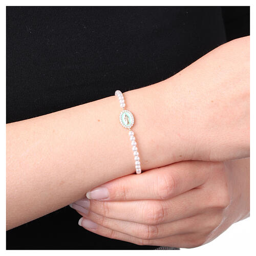 AMEN 925 Silver Bracelet with Miraculous Virgin Mary Turquoise Pearl and Zircons 2