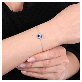 Armband AMEN, Kleeblatt 8 mm, 925er Silber, Zirkonia in Aquamarin, Hellblau, Nachtblau und Weiß