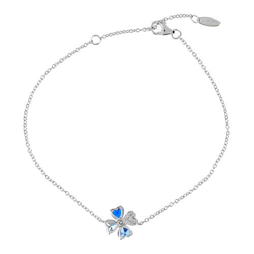Amen bracelet with 0.3 in blue and white clover, 925 silver and rhinestones 3