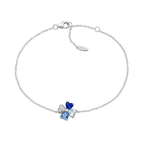 Pulsera Amen trébol 8 mm plata 925 zircones multicolores azules y blancas 1