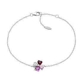 Bracelet Amen trèfle à quatre feuilles 8 mm argent 925 zircons multicolores roses et blancs