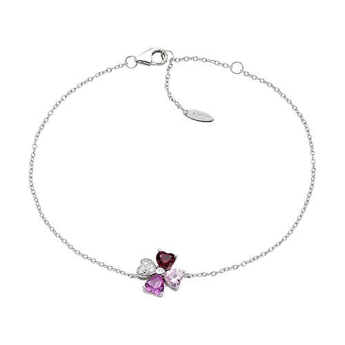 Bracelet Amen trèfle à quatre feuilles 8 mm argent 925 zircons multicolores roses et blancs 1