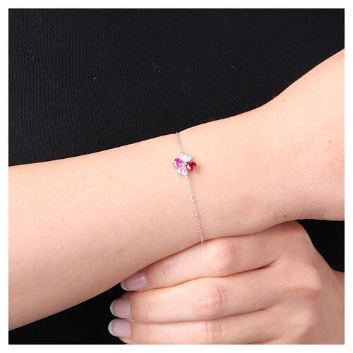 Four-Leaf Clover Bracelet 8mm Amen 925 Silver Multicolored Pink and White Zircons 2