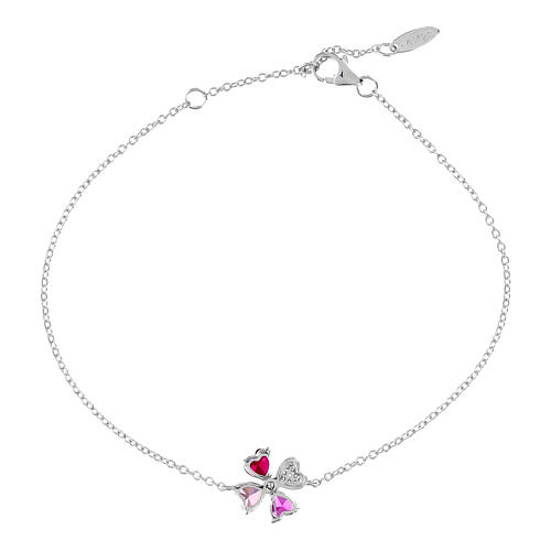 Four-Leaf Clover Bracelet 8mm Amen 925 Silver Multicolored Pink and White Zircons 3