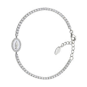 Tennisarmband, AMEN, 925er Silber, Wunderbare Medaille, weiße Perlmutt-Emaille