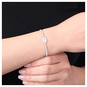 Pulsera tenis Amen plata 925 Virgen Milagrosa esmalte blanco perla