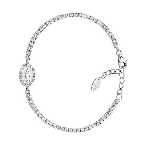 Bracciale tennis Amen argento 925 Madonna Miracolosa smalto bianco perla 1