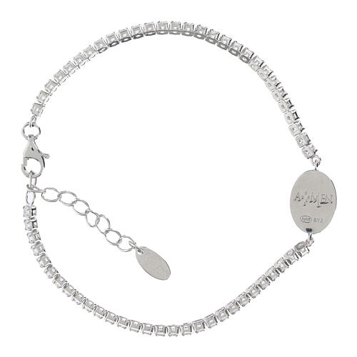 Bracciale tennis Amen argento 925 Madonna Miracolosa smalto bianco perla 3