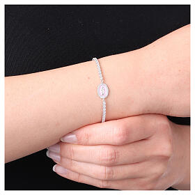 Tennisarmband, AMEN, 925er Silber, Wunderbare Medaille, rosa Perlmutt-Emaille