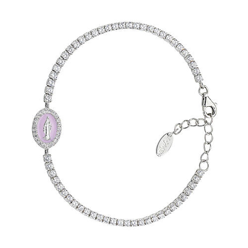 Bracelet tennis Amen argent 925 Vierge Miraculeuse émail rose nacré 1