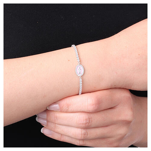 Bracelet tennis Amen argent 925 Vierge Miraculeuse émail rose nacré 2