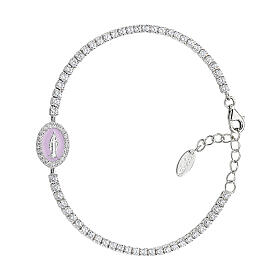 Amen 925 Silver Miraculous Mary Pink Enamel Pearl Tennis Bracelet