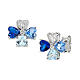 Boucles d'oreilles puces trèfle Amen zircons bleus et blancs en argent 925 s1