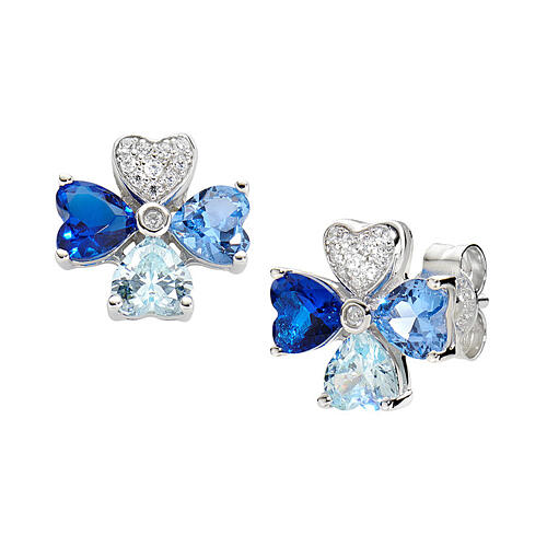 Orecchini quadrifoglio Amen zirconi blu e bianchi argento 925 1