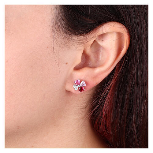 Ohrringe mit Kleeblatt Amen mit Multicolor-Zirkonen in Rosa Magenta Fuchsia und Weiß 925er Silber 2