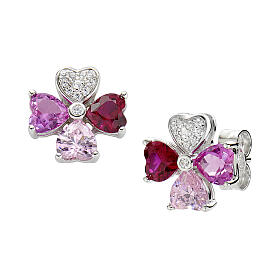 Boucles d'oreilles trèfle Amen zircons multicolores rose blanc argent 925