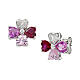 Brincos trevo Amen zircões multicolor cor-de-rosa brancos prata 925 s1