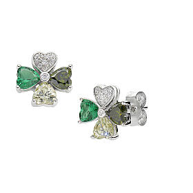 Pendientes Amen trébol cuatro hojas zircones multicolores verdes y blancos plata 925
