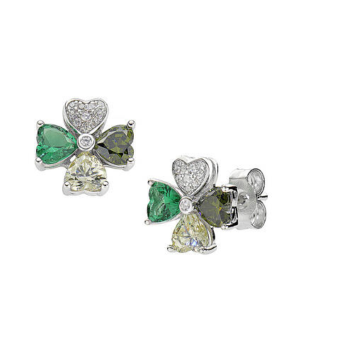 Pendientes Amen trébol cuatro hojas zircones multicolores verdes y blancos plata 925 1