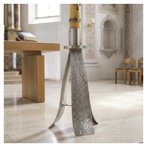 Modern Paschal Candle Holder in silver plated cast bronze 2
