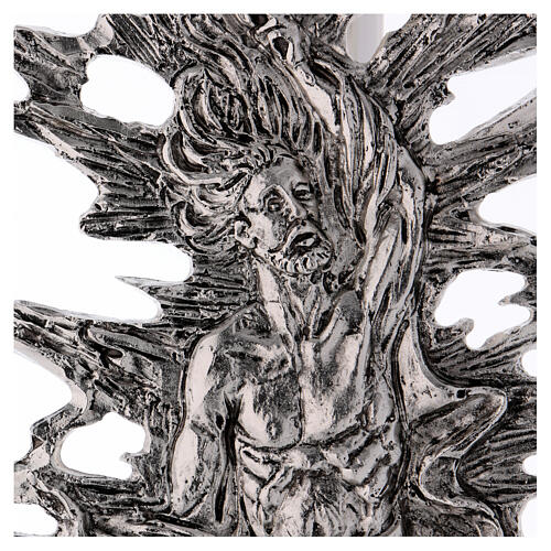 Castiçal de círio Cristo Ressuscitado latão moldado prata 3