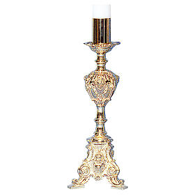 Candle holder in golden cast brass measuring 72cm, Baroque style