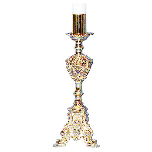 Candle holder in golden cast brass measuring 72cm, Baroque style 1