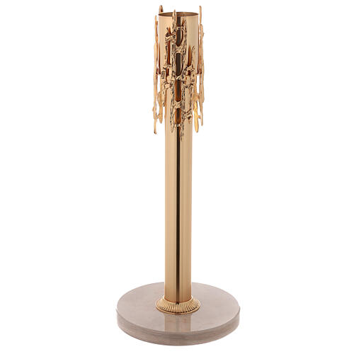 Candle holder in cast brass measuring 70cm with base in marble 1