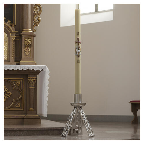 Candle holder in silver cast brass measuring 40cm 2