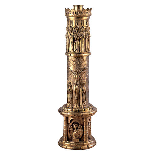 Candelabro para círio pascal 120 cm quatro evangelistas doze apóstolos crucificação ressurreição em latão prateado Molina 1