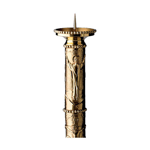 Candeliere portacero pasquale ottone nascita Cristo, crocifissione resurrezione Molina 110 cm  2