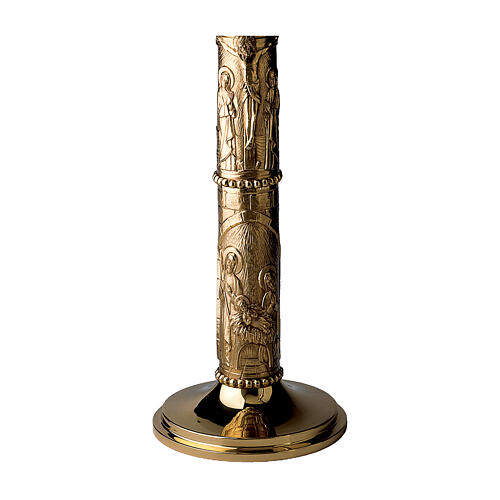 Candeliere portacero pasquale ottone nascita Cristo, crocifissione resurrezione Molina 110 cm  3