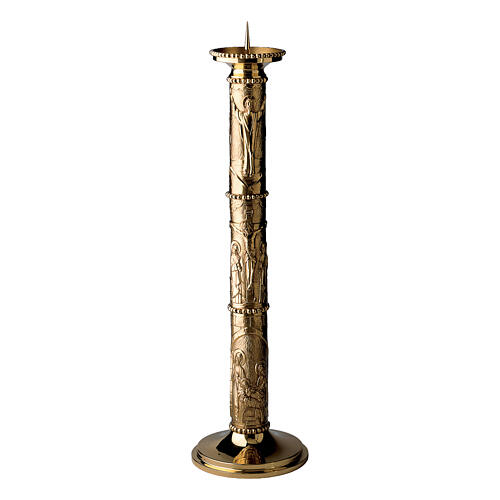 Brass Paschal Candle Holder with Christ's Birth, Crucifixion, and Resurrection Molina 110 cm 1