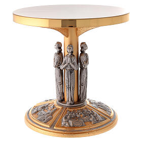 Monstrance throne in brass with images on foot
