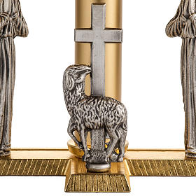 Piédestal laiton avec anges et agneau bronze