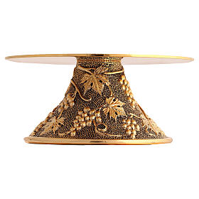 Gilded brass monstrance base with grape relief, 5.5 in