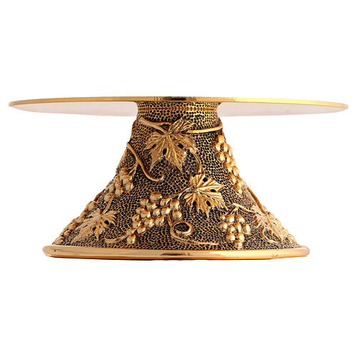 Gilded brass monstrance base with grape relief, 5.5 in 2