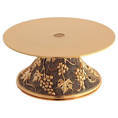Base ostensorio rilievo uva ottone dorato piatto 14 cm 3