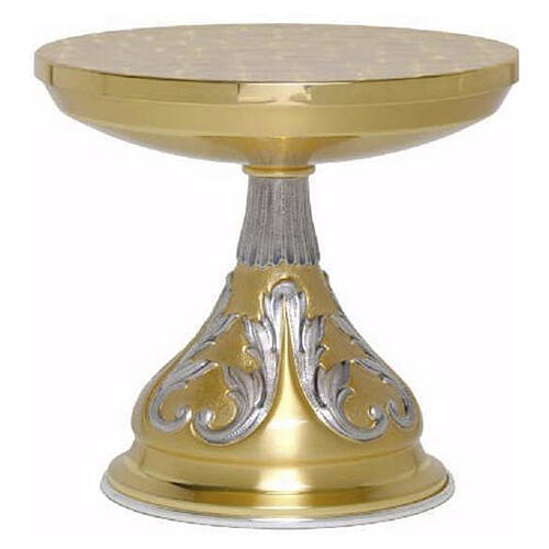 Base para ostensório bicolor cinzelada decoração folhas diâmetro 20 cm 1
