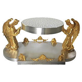 Silver-plated monstrance stand with gilded angels, 10-inch diameter