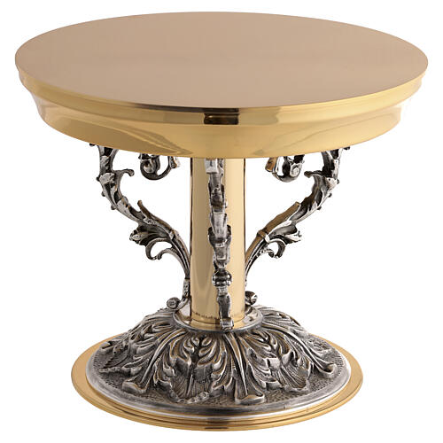 Monstrance stand with gilded and silver floral scrollwork, 8x8 in 4