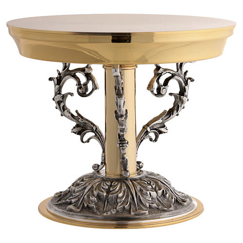 Monstrance stand with gilded and silver floral scrollwork, 8x8 in 5